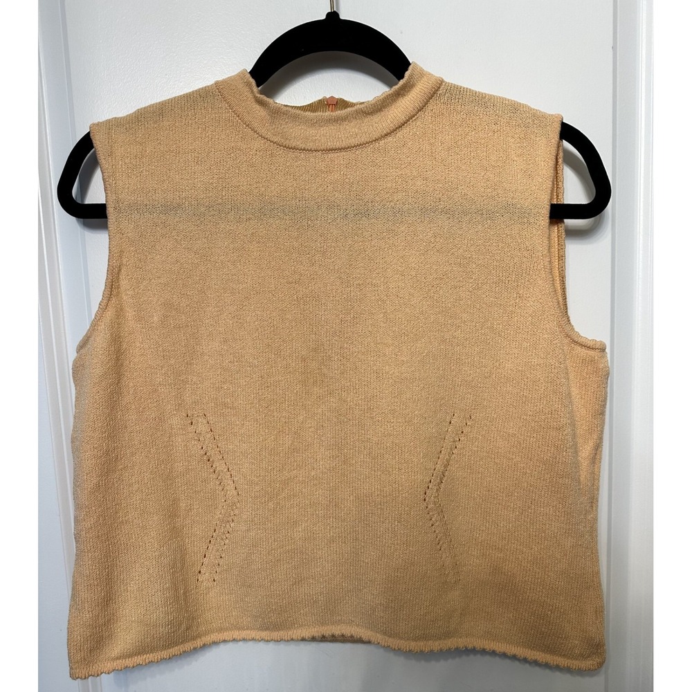 St. John Sleeveless Mock Neck  Santana Knit Shell Top Size S Sherbet Orange Crop